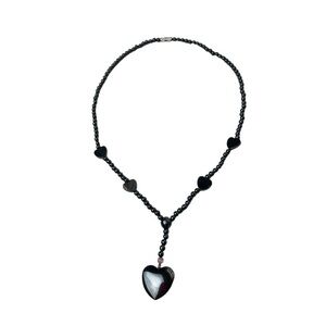 Beaded hematite heart necklace.